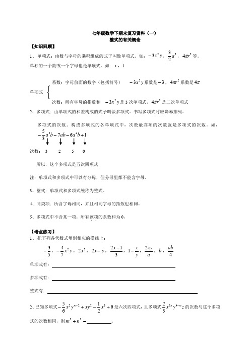 七年级数学下期末复习(一)