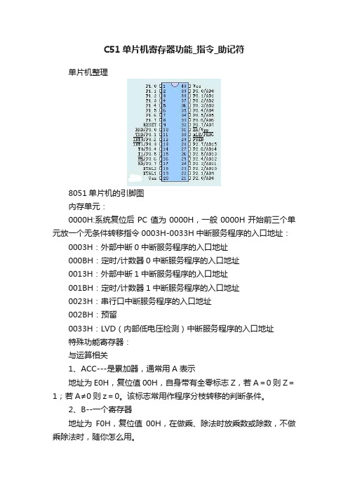 C51单片机寄存器功能_指令_助记符