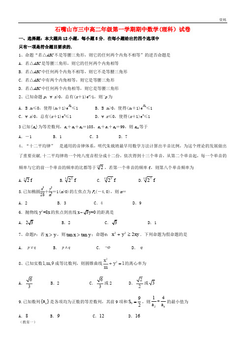 2019-2020学年高二数学上学期期中试题 理