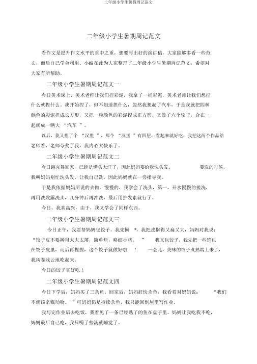二年级小学生暑假周记范文