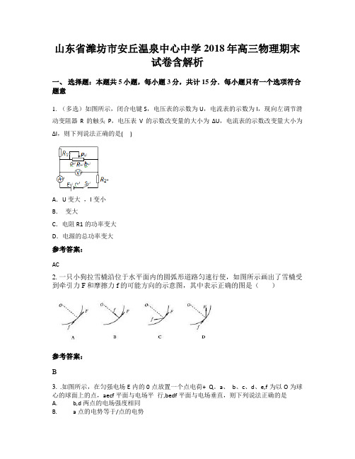 山东省潍坊市安丘温泉中心中学2018年高三物理期末试卷含解析