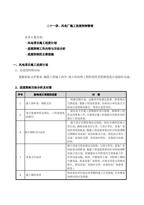 风电厂施工进度管理