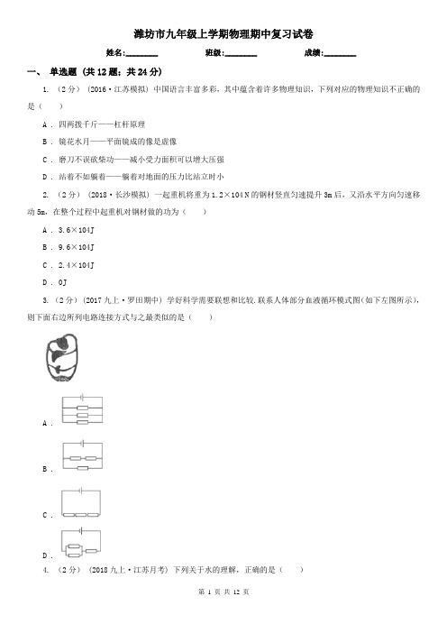 潍坊市九年级上学期物理期中复习试卷