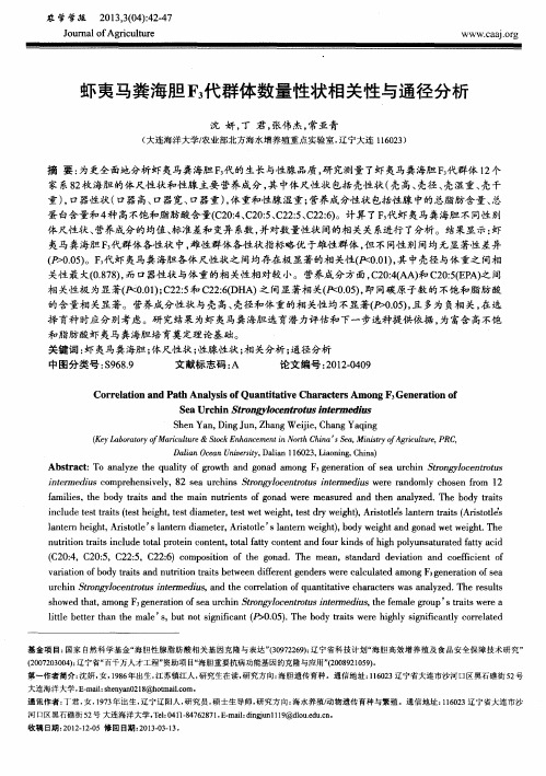 虾夷马粪海胆F_3代群体数量性状相关性与通径分析