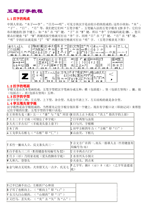 五笔打字教程(五笔字根表及口诀)