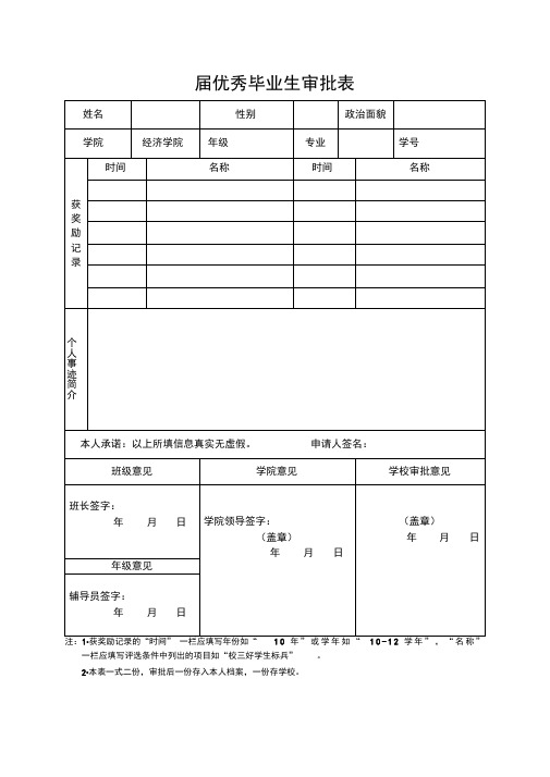 届优秀毕业生审批表