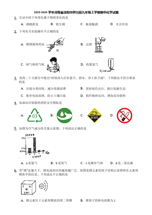 2023-2024学年河南省洛阳市伊川县九年级上学期期中化学试题