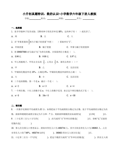 小升初真题特训：数的认识-小学数学六年级下册人教版(有答案  有解析)