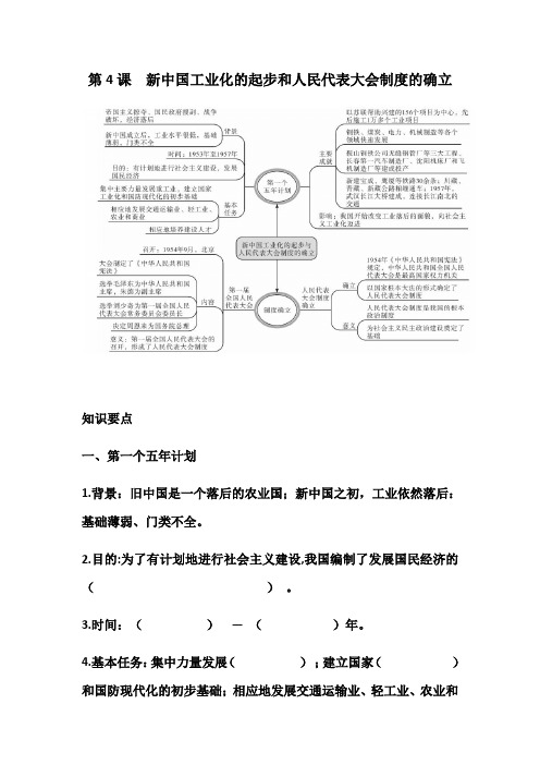 人教部编版八年级下历史第4课 新中国工业化的起步和人民代表大会制度的确立(知识点总结+过关训练+答案
