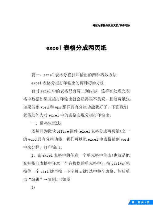 excel表格分成两页纸