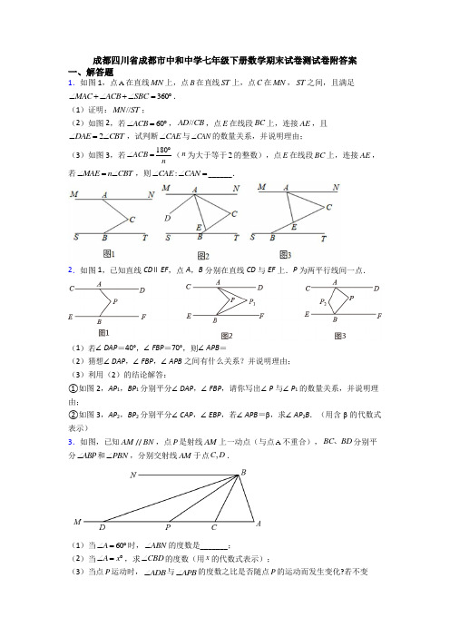 成都四川省成都市中和中学七年级下册数学期末试卷测试卷附答案