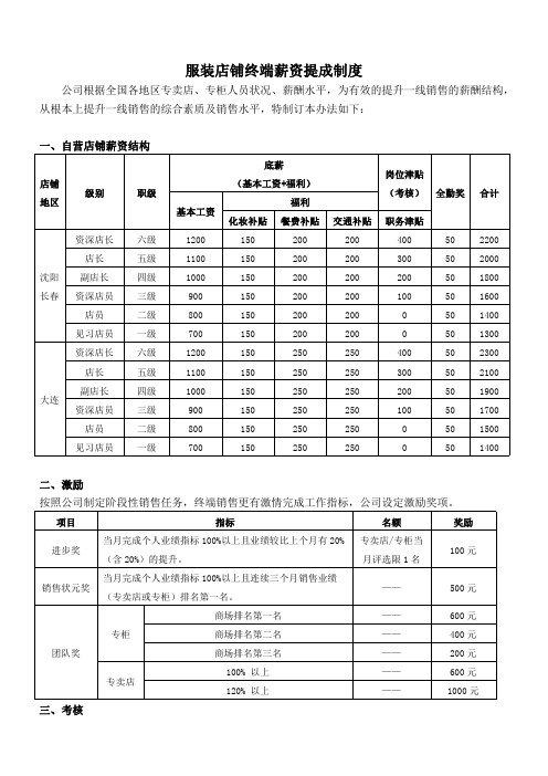 服装店铺终端提成制度