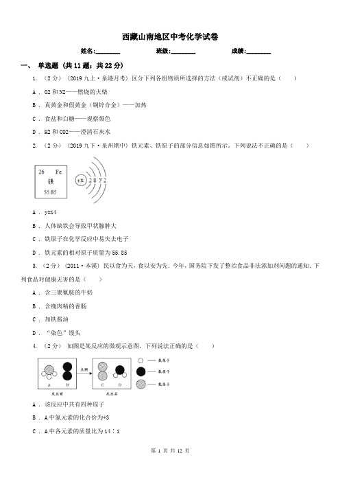 西藏山南地区中考化学试卷 