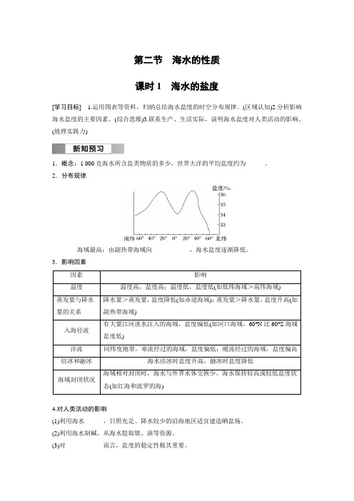 高中地理必修一 学习笔记第三章 第二节 课时1 海水的盐度