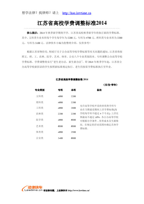 江苏省高校学费调整标准2014