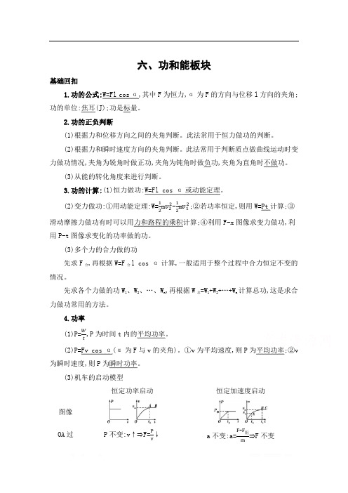 2020届高考物理江苏省二轮复习训练题:考前冲刺 第一篇 6-六、功和能板块