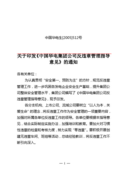 中国华电集团公司反违章指导意见