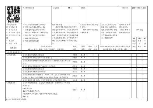 内部质量管理体系审核检查表(M14 纠正和预防措施)