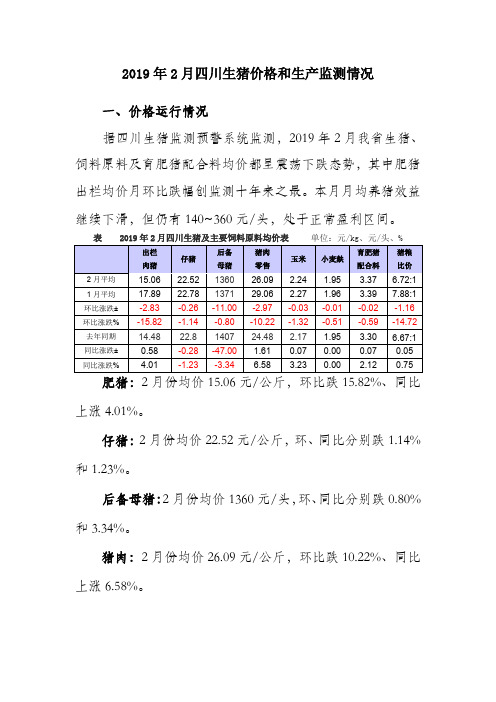 2019年2月四川生猪价格和生产监测情况