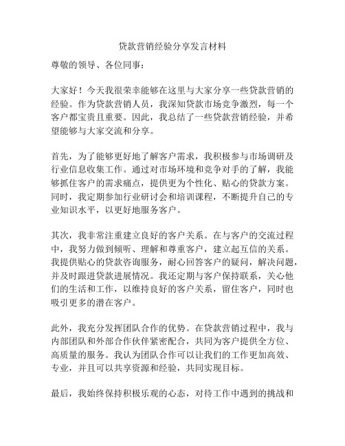 贷款营销经验分享发言材料