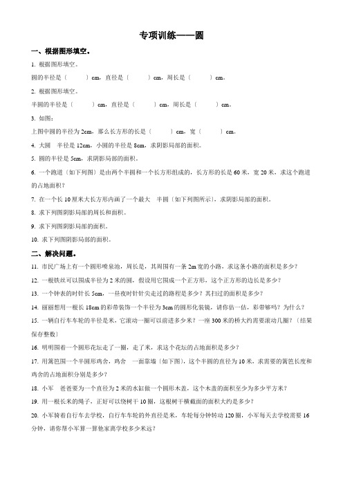 2021-2022学年人教版数学六年级上册圆的周长和面积专项训练卷(原卷版)