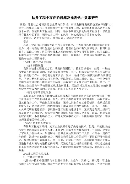 钻井工程中存在的问题及提高钻井效率研究