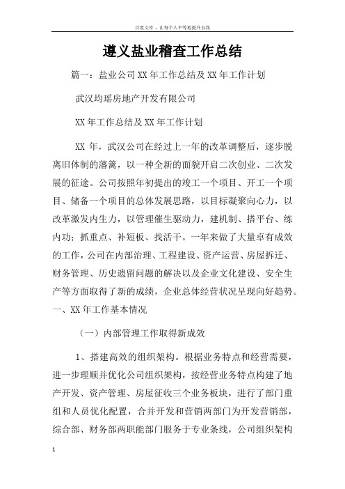 遵义盐业稽查工作总结