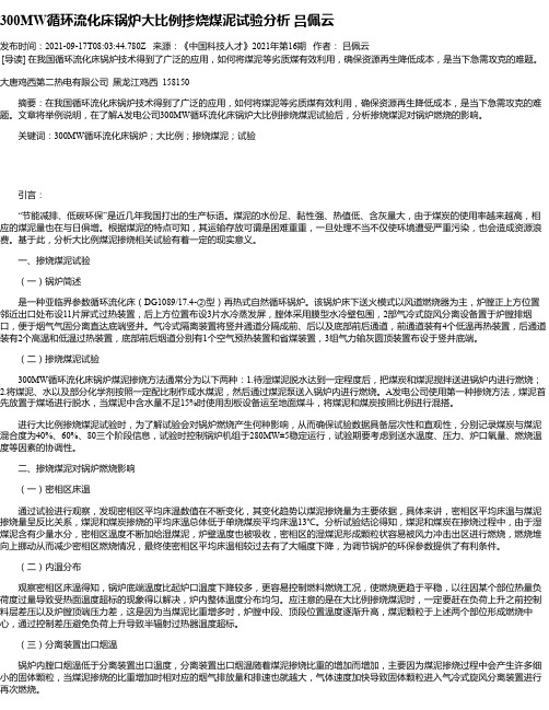 300MW循环流化床锅炉大比例掺烧煤泥试验分析吕佩云