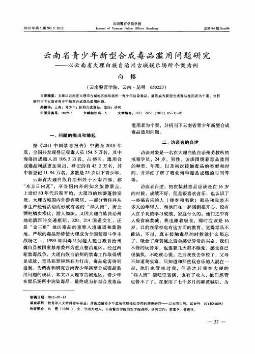 云南省青少年新型合成毒品滥用问题研究——以云南省大理白族自治州古城娱乐场所个案为例