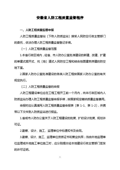 安徽省人防工程质量监督程序