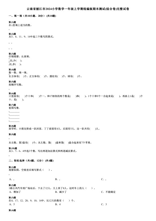 云南省丽江市2024小学数学一年级上学期统编版期末测试(综合卷)完整试卷