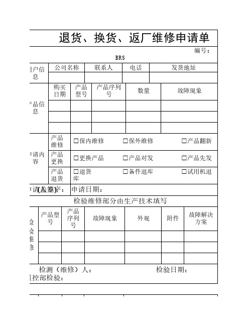 退货、换货、返厂维修申请    单