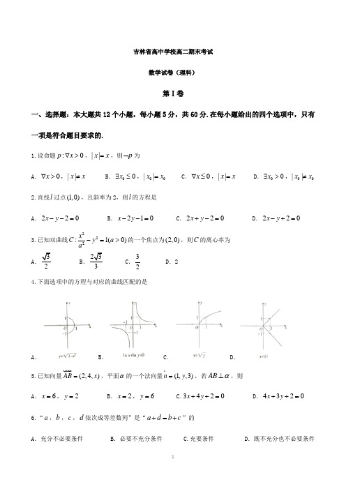 吉林省高中学校2018-2019学年高二上学期期末考试数学(理)试题