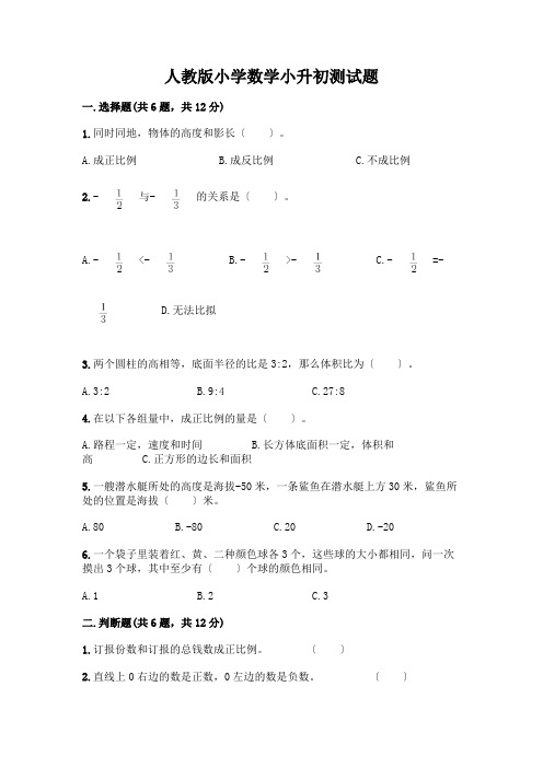 小学数学小升初测试题附完整答案(名校卷)含完整答案(易错题)