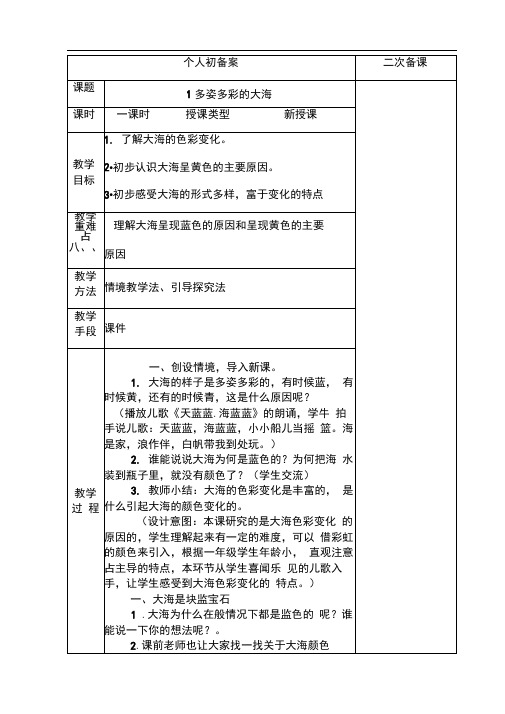 完整版一年级海洋教育教案