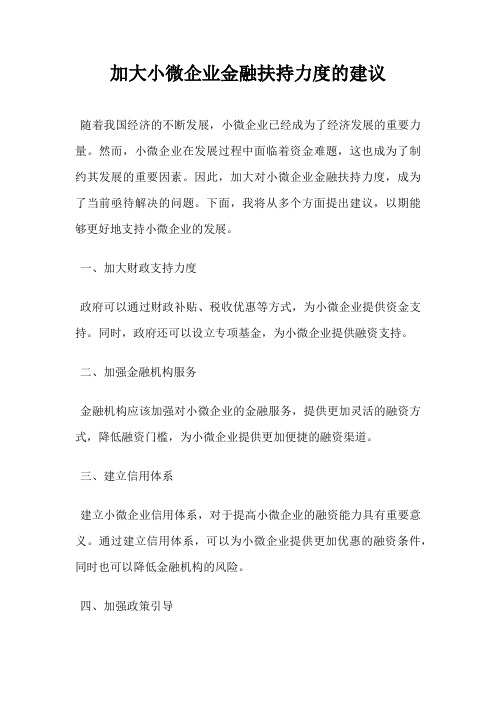 加大小微企业金融扶持力度的建议