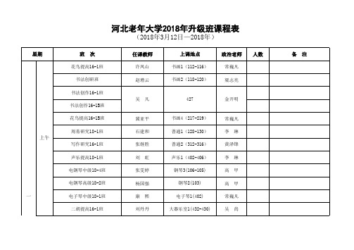 河北老年大学2018年升级班课程表