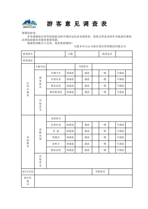 车队游客意见调查表