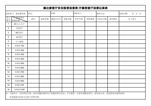 演出前前厅安全检查巡查表-开演前前厅巡查记录表