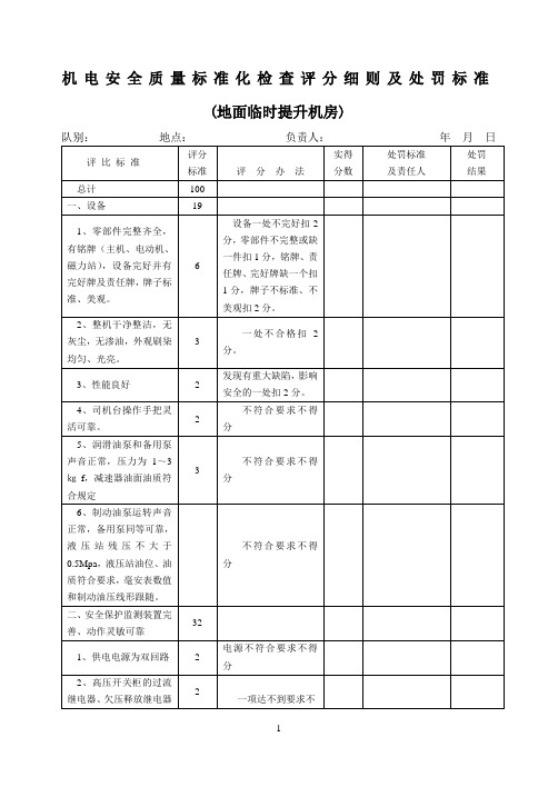 机电安全质量标准化检查评分细则及处罚标准绞车房