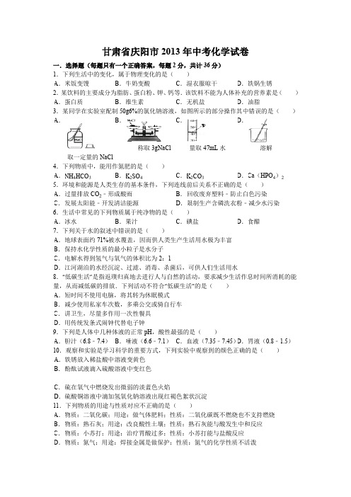 甘肃省庆阳市2013年中考化学试卷