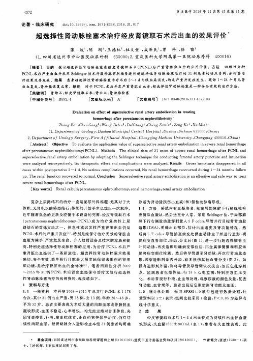 超选择性肾动脉栓塞术治疗经皮肾镜取石术后出血的效果评价