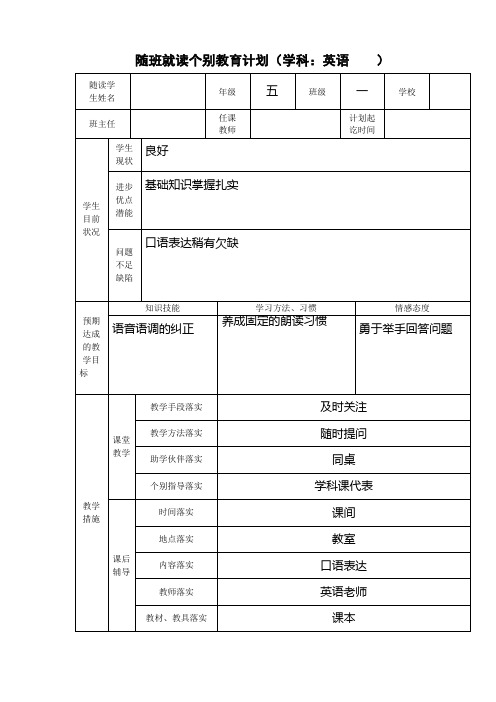 随班就读个别教育计划英语