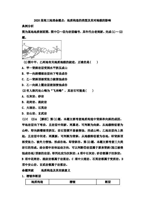 2020届高三地理命题点：地质构造的类型及对地貌的影响