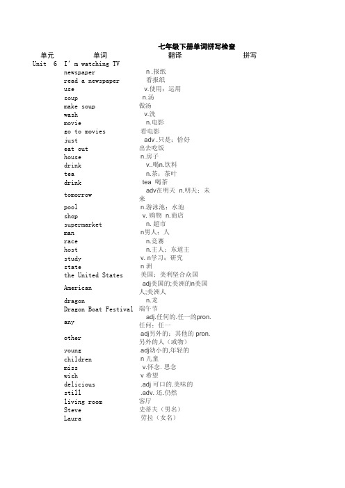 2012版人教新目标七年级下册第六单元英语单词表(带检测功能)