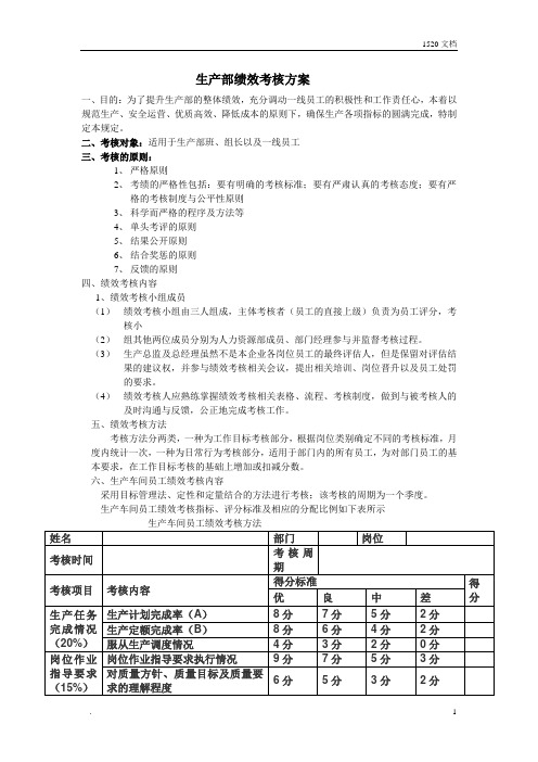 生产部绩效考核方案