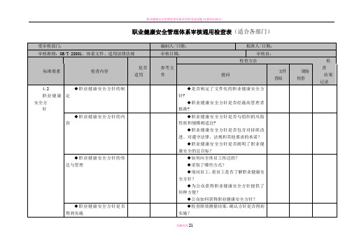 职业健康安全管理体系审核检查表