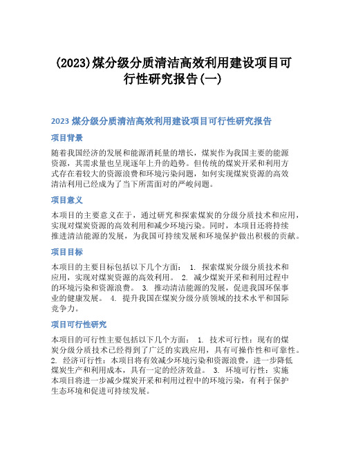 (2023)煤分级分质清洁高效利用建设项目可行性研究报告(一)