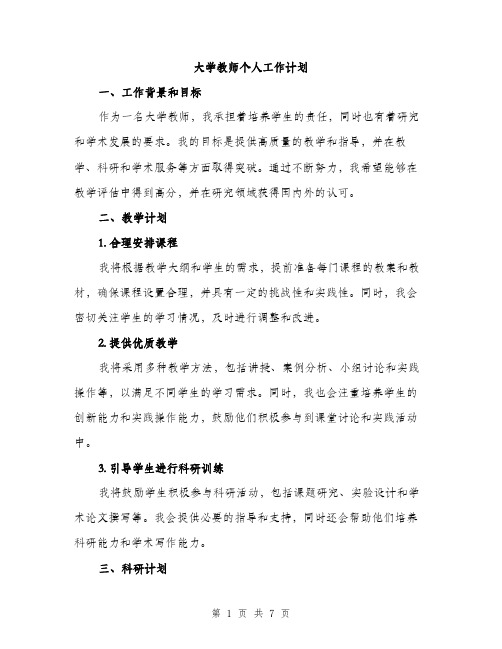 大学教师个人工作计划（二篇）