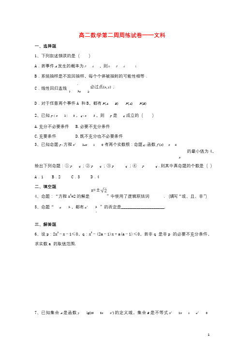 江西省横峰县2016_2017学年高二数学下学期第2周周练试题文201709260259